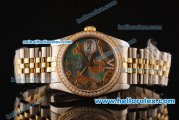 Rolex Datejust Swiss ETA 2836 Automatic Full Steel Case with Yellow Gold/Diamond Bezel and Green MOP Dial-Two Tone Strap