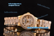 Rolex Datejust Swiss ETA 2671 Automatic Gold Case with White Dial Diamond Bezel and Roman Numeral Markers-Lady Size