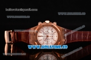 Audemars Piguet Royal Oak Chrono 41MM Swiss Valjoux 7750 Automatic Rose Gold Case with White Dial Stick Markers and Brown Leather Strap (EF)