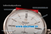 Rolex Cellini Time Asia 2813 Automatic Steel Case with White Dial Red Leather Strap and Stick/Roman Numeral Markers