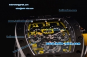 Richard Mille RM011 Swiss Valjoux 7750-SHG Automatic Black PVD Case with Yellow Rubber Strap and Skeleton Dial