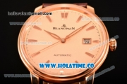 BlancPain Villeret Ultraplate Remontage Automatique Miyota 9015 Automatic Rose Gold Case with Stick Markers and Rose Gold Dial