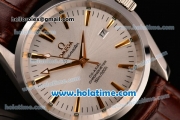 Omega Seamaster Asia 4813 Automatic Steel Case with Silver Dial and Gold Markers-Brown Leather Strap