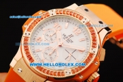 Hublot Big Bang Chronograph Swiss Quartz Movement Rose Gold Case with Orange Diamond Bezel and Orange Rubber Strap-Lady Model