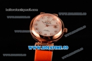 Omega Deville Ladymatic Clone 8500 Automatic Rose Gold Case with Diamonds Markers White MOP Textured Dial and Orange Leather Strap (V6)