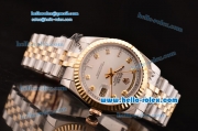 Rolex Day-Date Swiss ETA 2836 Automatic Two Tone Case with Gold Bezel Diamond Bezel and Silver Dial