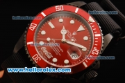 Rolex Colamariner Submariner Automatic Movement PVD Case with Red Dial and Red Bezel - Black Nylon Strap
