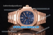 Patek Philippe Nautilus Clone PP 315 Automatic Rose Gold Case/Bracelet with Blue Dial and Stick/Arabic Numeral Markers (BP)