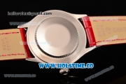 Rolex Cellini Time Asia 2813 Automatic Steel Case with White Dial Red Leather Strap and Stick Markers