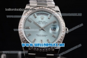 Rolex Day-Date Swiss ETA 2836 Automatic Stainless Steel Case/Bracelet with Blue Dial and Stick Markers Diamonds Bezel (BP)