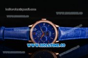 MontBlanc Heritage Spirit Perpetual Calendar Asia Automatic Rose Gold Case with Blue Dial Diamonds Bezel and Stick Markers