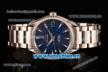 Omega Aqua Terra 150 M Co-Axial Clone Omega 8501 Automatic Steel Case/Bracelet with Blue Dial and Stick Markers - Diamonds Bezel(EF)