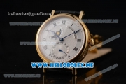 Breguet Classique Moonphase Miyota 9015 Automatic Yellow Gold Case with White Dial Black Leather Strap and Roman Numeral Markers (EF)