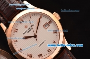 Patek Philippe Calatrava Swiss ETA 2824 Automatic Rose Gold Case with Brown Leather Strap and White Roman Markers