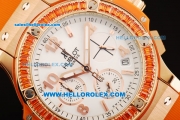 Hublot Big Bang Chronograph Swiss Quartz Movement Rose Gold Case with Orange Diamond Bezel and Orange Rubber Strap-Lady Model