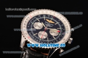 Breitling Navitimer GMT Chrono Swiss Valjoux 7750 Automatic Steel Case with Black Dial Stick Markers and Black Leather Strap