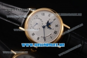 Breguet Classique Moonphase Miyota 9015 Automatic Yellow Gold Case with White Dial Black Leather Strap and Roman Numeral Markers (EF)