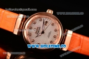 Omega Deville Ladymatic Clone 8500 Automatic Rose Gold Case with Diamonds Markers White MOP Textured Dial and Orange Leather Strap (V6)