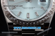 Rolex Day-Date Swiss ETA 2836 Automatic Stainless Steel Case/Bracelet with Blue Dial and Stick Markers Diamonds Bezel (BP)