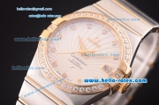 Omega Constellation Co-Axial Asia 2813 Automatic Two Tone Case with White Sunlight Linear Dial and Diamond Bezel/Markers
