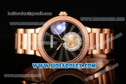 Cartier Rotonde De Miyota Quartz Rose Gold Case/Bracelet with Black Dial and Diamonds Bezel