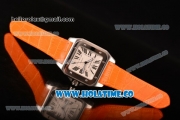 Cartier Santos 100 Large Asia Automatic Steel Case with Orange Leather Strap Black Roman Numeral Markers and White Dial