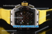 Richard Mille RM 011 Felipe Massa Flyback Swiss Valjoux 7750 Automatic Steel Case with Skeleton Dial and Yellow Leather Strap Yellow Markers