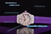 Hublot Classic Fusion Japanese Miyota OS2035 Quartz Ceramic Case with Purple Rubber Strap and White Dial Stick Markers