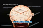 IWC Portuguese Power Reserve Clone IWC 52010 Automatic Rose Gold Case with White Dial and Brown Leather Strap - Arabic Numeral Markers - 1:1 Original