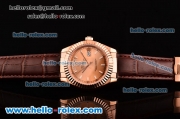 Rolex Day-Date Asia 2813 Automatic Rose Gold Case with Brown Leather Strap Stick Markers and Pink Dial