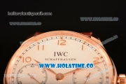 IWC Portuguese Power Reserve Clone IWC 52010 Automatic Rose Gold Case with White Dial and Brown Leather Strap - Arabic Numeral Markers - 1:1 Original