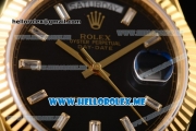 Rolex Day-Date Swiss ETA 2836 Automatic Yellow Gold Case/Bracelet with Black Dial and Stick Markers (BP)