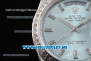 Rolex Day-Date Swiss ETA 2836 Automatic Stainless Steel Case/Bracelet with Blue Dial and Stick Markers Diamonds Bezel (BP)