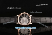 Cartier Ronde Miyota OS20 Quartz Rose Gold Case with Black Leather Strap and Black Dial