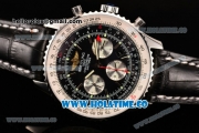 Breitling Navitimer GMT Chrono Swiss Valjoux 7750 Automatic Steel Case with Black Dial Stick Markers and Black Leather Strap