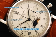 Patek Philippe Grand Complications Chronograph Swiss Valjoux 7750 Manual Winding Movement Steel Case with Black Roman Numerals and Leather Strap