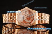 Rolex Datejust Swiss ETA 2836 Automatic Full Rose Gold with Diamond Bezel and White MOP Dial-Silver Roman Markers