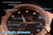 Omega Constellation Swiss ETA Quartz Rose Gold Case with Diamond Bezel and Black Rubber Strap