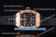 Richard Mille RM 022 Carbone Tourbillon Aerodyne Double Time Zone Japanese Miyota 6T51 Manual Winding Rose Gold Case with Skeleton Dial and Black Rubber Strap