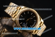 Rolex Day-Date Clone Rolex 3255 Automatic Yellow Gold Case/Bracelet with Black Dial and White Markers