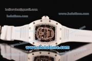 Richard Mille RM 52-01 Miyota 6T51 Automatic Rose Gold Case with Diamonds Skull Dial and White Rubber Bracelet