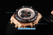 Audemars Piguet Ruben Baracello Limited Swiss Valjoux 7750 Chronograph Movement Black Grid Dial with Black Bezel and Rose Gold Case-Black Leather Strap