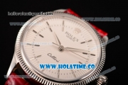 Rolex Cellini Time Asia 2813 Automatic Steel Case with White Dial Red Leather Strap and Stick Markers