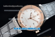 Hublot Classic Fusion Miyota 9015 Automatic Rose Gold Case with White Dial Stick Markers and Black Genuine Leather Strap