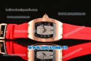 Richard Mille RM007 Miyota 6T51 Automatic Rose Gold Case with Diamonds Dial and Red Rubber Strap