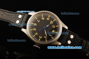 IWC Pilot's Watch Automatic Movement Steel Case with Black Dial and Black Leather Strap-55mm Size