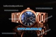 Cartier Rotonde De Miyota Quartz Rose Gold Case/Bracelet with Blue Dial and White Roman Numeral Markers