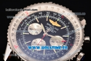 Breitling Navitimer GMT Chrono Swiss Valjoux 7750 Automatic Steel Case with Black Dial Stick Markers and Black Leather Strap