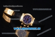 Rolex Cosmograph Daytona Clone Rolex 4130 Automatic Yellow Gold Case with Blue Dial Arabic Numeral Markers and Black Leather Strap (EF)