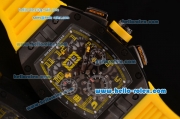 Richard Mille RM011 Swiss Valjoux 7750-SHG Automatic Black PVD Case with Yellow Rubber Strap and Skeleton Dial